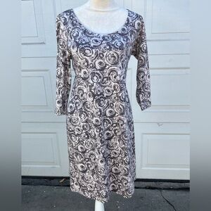 Wome 's pure jill grey floral midi dress 3/4 sleeves S